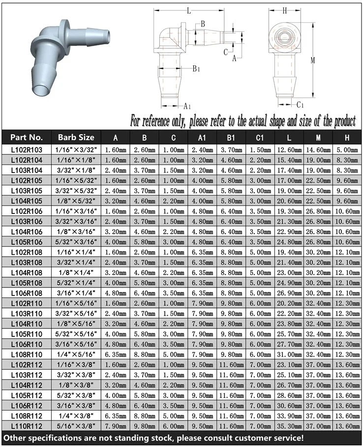 Ju 1/4" to 1/8" Reduce Hose Barb 2 Way 90 Degree L Shape Plastic Air Hose Connectors Barbed Tube Elbow Reducer Fittings