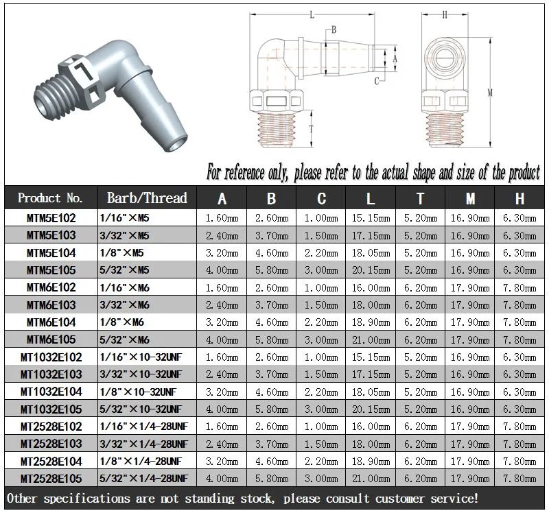 OEM & ODM Plastic 1/4-28unf Elbow Male Thread 1/8" (3.2mm) Hose Barb Fittings