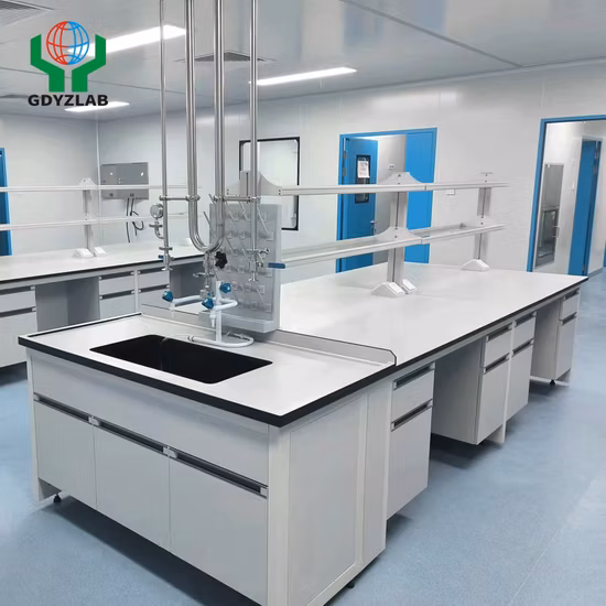 Meubles de laboratoire de lycée de physique de bois d'acier de meilleure qualité et de prix bas, banc de travail d'île de laboratoire de chimie