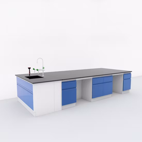 Établi de laboratoire à montage au sol All Steel Island pour hôpital et école avec armoire en métal résistant aux acides